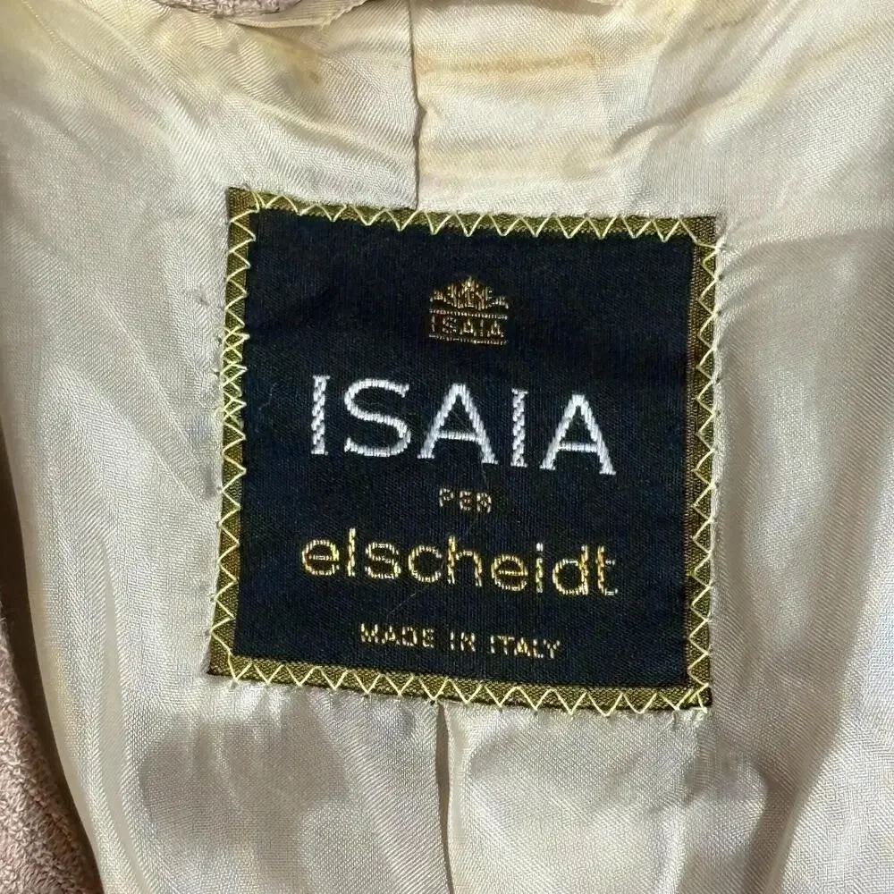 Isaia Blazer Mens IT 46 Beige Wool Elscheidt Stripe Made Italy Sport Coat Jacket